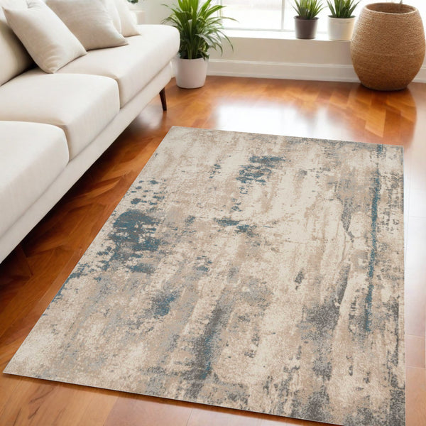 Homeroots 5' X 7' Teal And Ivory Abstract Non Skid Area Rug  Polyester 550500