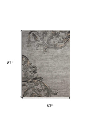 Homeroots 5' X 7' Graphite And Black Floral Vines Non Skid Area Rug  Polyester 550503