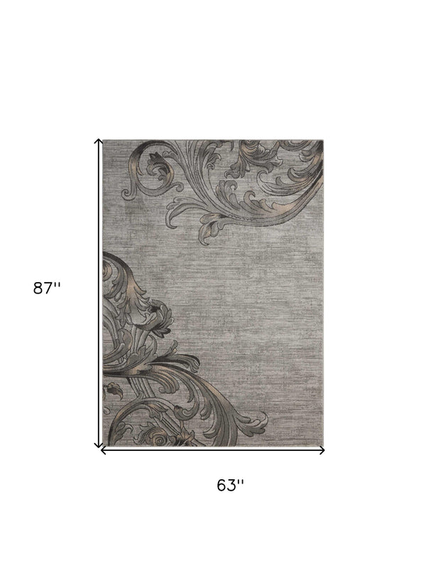 Homeroots 5' X 7' Graphite And Black Floral Vines Non Skid Area Rug  Polyester 550503