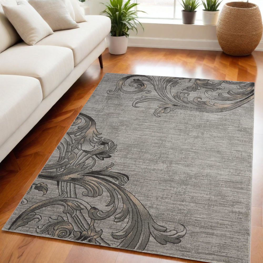 Homeroots 5' X 7' Graphite And Black Floral Vines Non Skid Area Rug  Polyester 550503