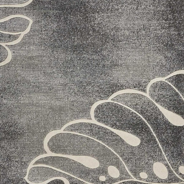 HomeRoots 5' Elegant Ivory and Gray Botanical Leaves Area Rug – Durable, Non-Skid, Stain-Resistant Design 5' X 7' 550504
