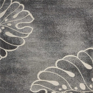 HomeRoots 5' Elegant Ivory and Gray Botanical Leaves Area Rug – Durable, Non-Skid, Stain-Resistant Design 5' X 7' 550504