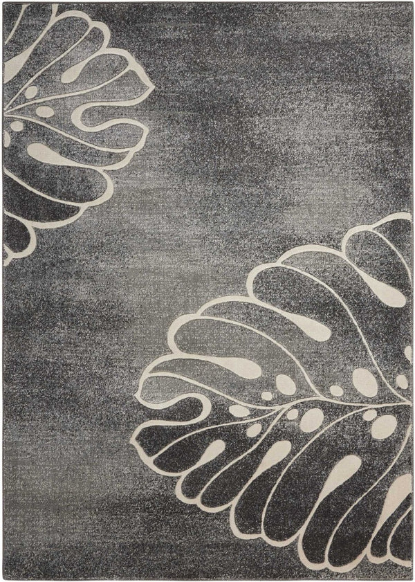 HomeRoots 5' Elegant Ivory and Gray Botanical Leaves Area Rug – Durable, Non-Skid, Stain-Resistant Design 5' X 7' 550504