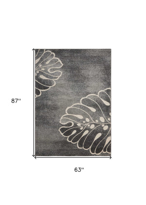 Homeroots 5' X 7' Ivory Black And Gray Botanical Leaves Non Skid Area Rug  Polyester 550504