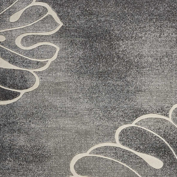 Homeroots 5' X 7' Ivory Black And Gray Botanical Leaves Non Skid Area Rug  Polyester 550504