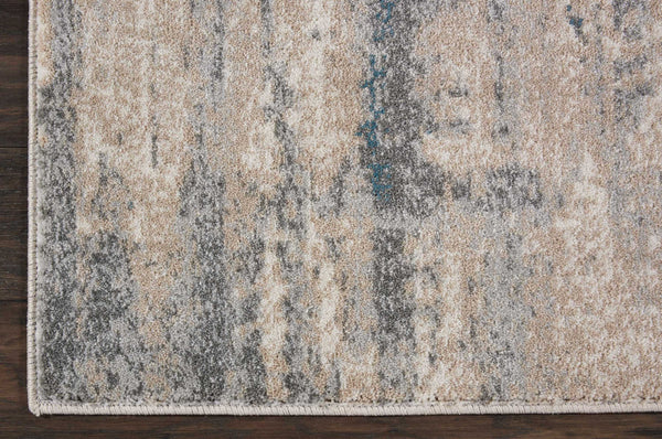 Homeroots 8' Teal And Ivory Abstract Non Skid Runner Rug  Polyester 550508