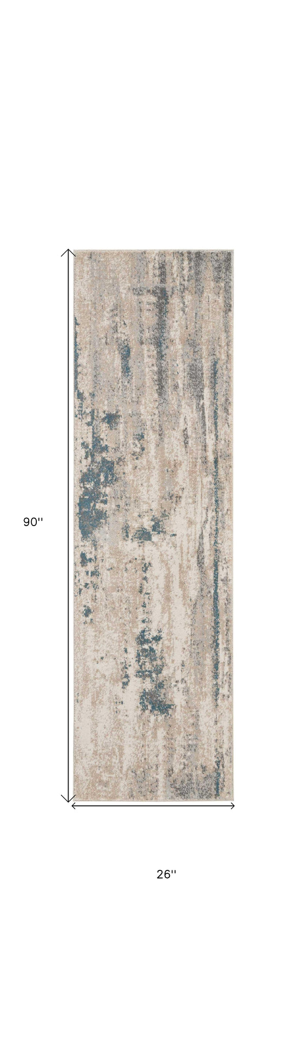 Homeroots 8' Teal And Ivory Abstract Non Skid Runner Rug  Polyester 550508