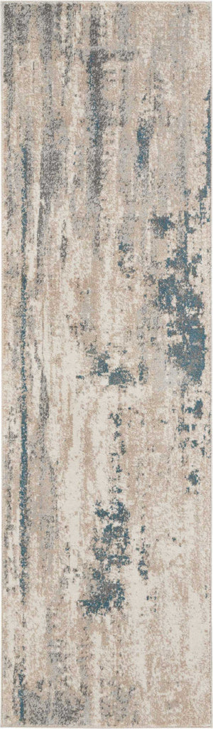 Homeroots 8' Teal And Ivory Abstract Non Skid Runner Rug  Polyester 550508