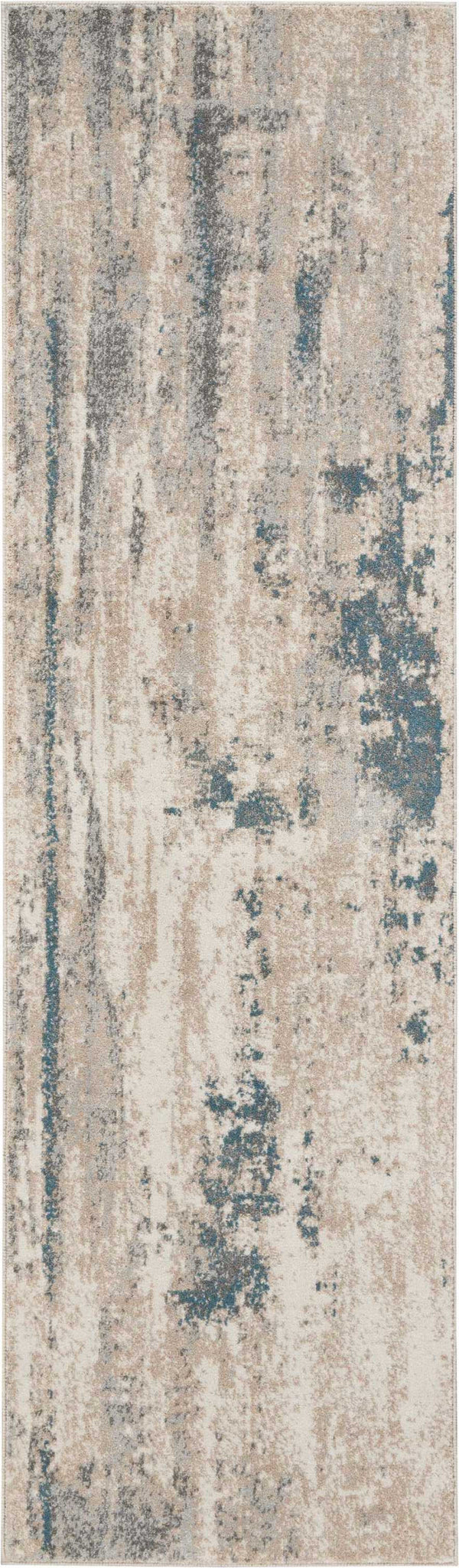 Homeroots 8' Teal And Ivory Abstract Non Skid Runner Rug  Polyester 550508