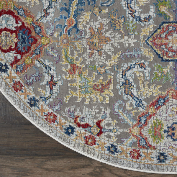 Homeroots 4' Ivory And Gray Floral Distressed Non Skid Round Rug  Polypropylene,Polyester 550518