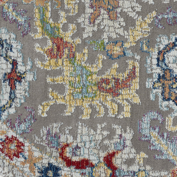 Homeroots 4' Ivory And Gray Floral Distressed Non Skid Round Rug  Polypropylene,Polyester 550518