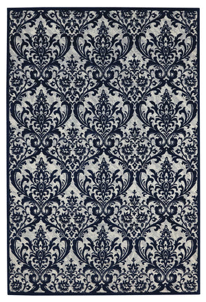 Homeroots 5' X 7' Navy Blue And Ivory Damask Distressed Area Rug  Cotton,Polyester 550526