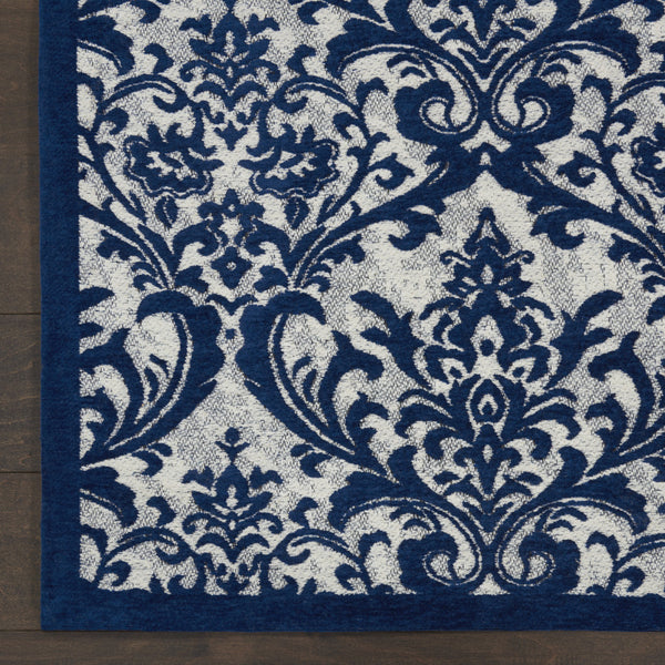 Homeroots 5' X 7' Navy Blue And Ivory Damask Distressed Area Rug  Cotton,Polyester 550526