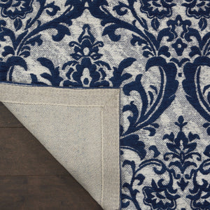 Homeroots 5' X 7' Navy Blue And Ivory Damask Distressed Area Rug  Cotton,Polyester 550526