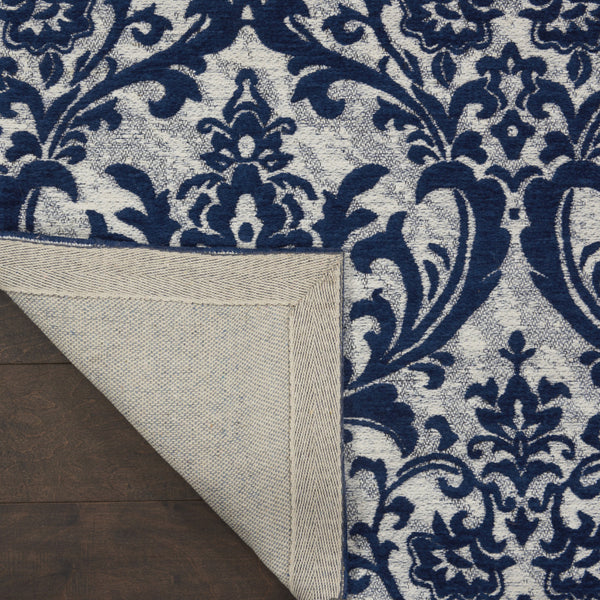 Homeroots 5' X 7' Navy Blue And Ivory Damask Distressed Area Rug  Cotton,Polyester 550526