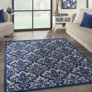 Homeroots 5' X 7' Navy Blue And Ivory Damask Distressed Area Rug  Cotton,Polyester 550526