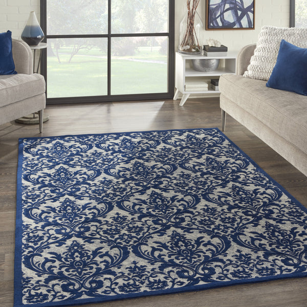 Homeroots 5' X 7' Navy Blue And Ivory Damask Distressed Area Rug  Cotton,Polyester 550526