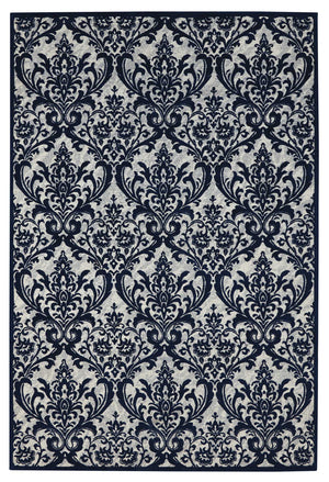 Homeroots 5' X 7' Navy Blue And Ivory Damask Distressed Area Rug  Cotton,Polyester 550526