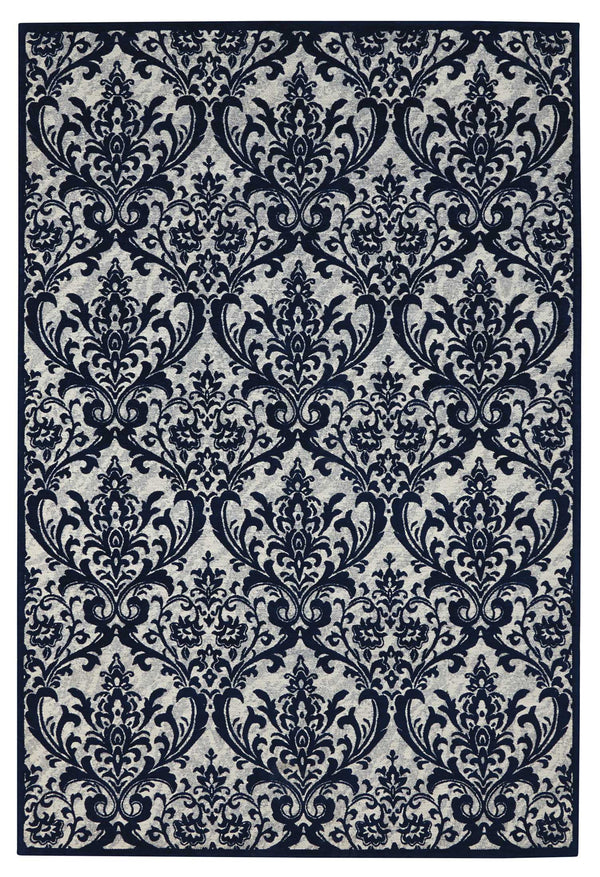 Homeroots 5' X 7' Navy Blue And Ivory Damask Distressed Area Rug  Cotton,Polyester 550526