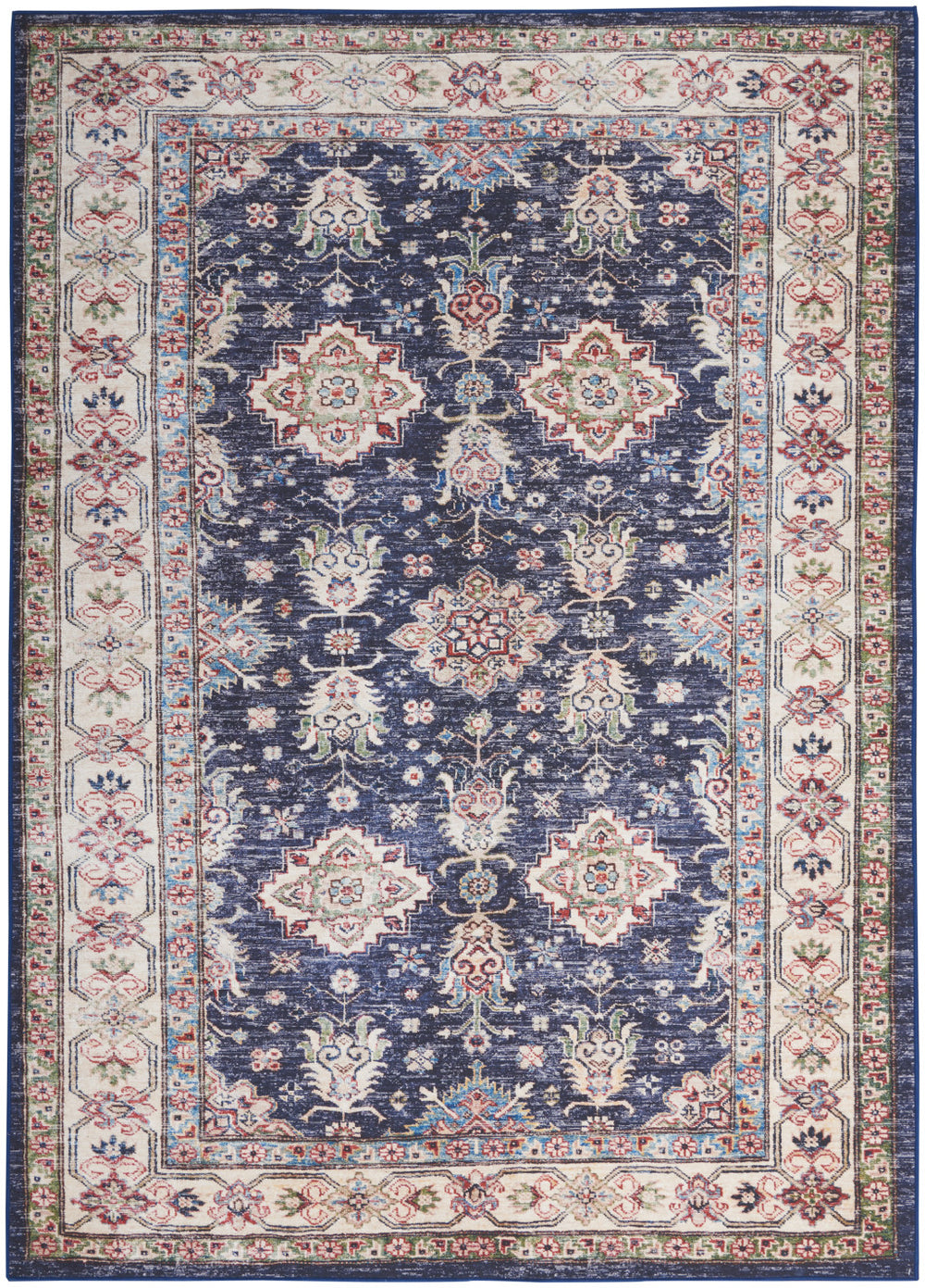 Homeroots 8' X 10' Ivory And Blue Floral Medallion Distressed Non Skid Area Rug  Polyester 550530