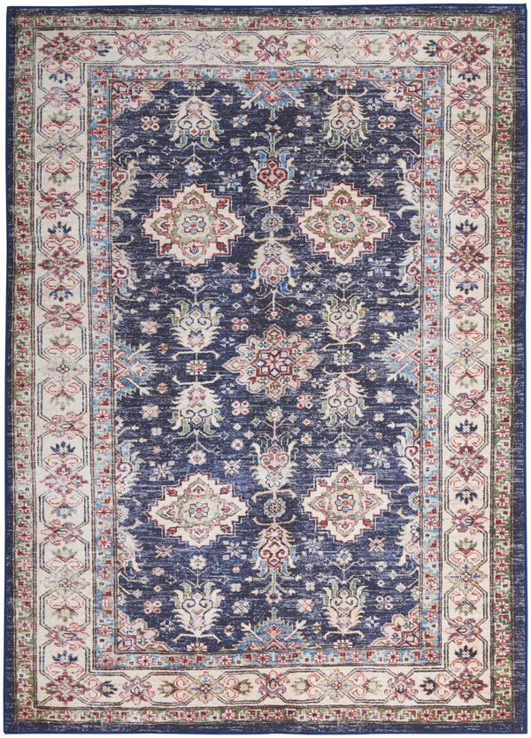 Homeroots 8' X 10' Ivory And Blue Floral Medallion Distressed Non Skid Area Rug  Polyester 550530