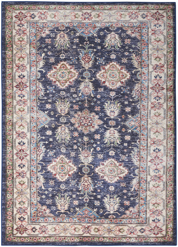 Homeroots 8' X 10' Ivory And Blue Floral Medallion Distressed Non Skid Area Rug  Polyester 550530