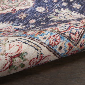 HomeRoots 8' Elegant Ivory and Blue Floral Medallion Area Rug - Vintage Charm with Non-Skid Durability 8' X 10' 550530