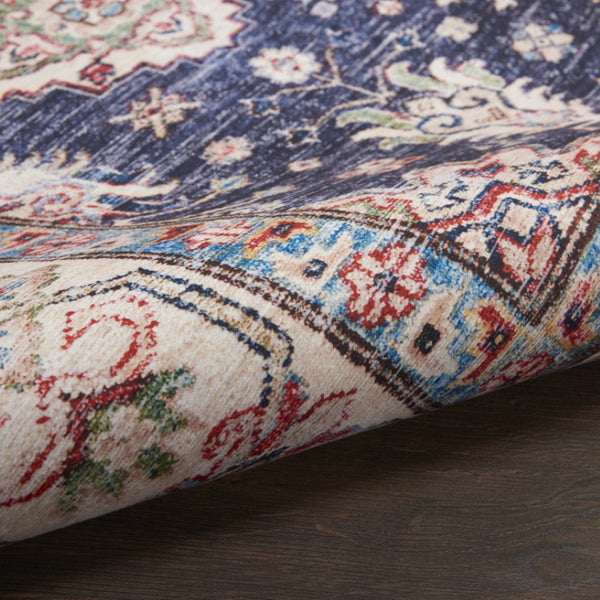 HomeRoots 8' Elegant Ivory and Blue Floral Medallion Area Rug - Vintage Charm with Non-Skid Durability 8' X 10' 550530