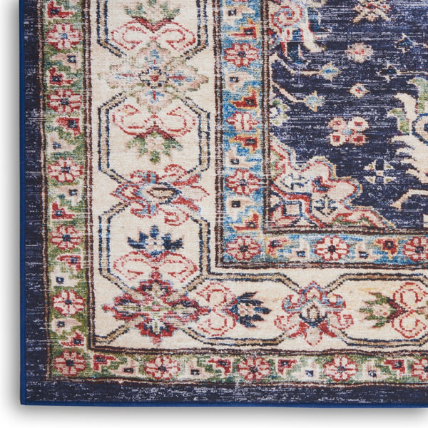 HomeRoots 8' Elegant Ivory and Blue Floral Medallion Area Rug - Vintage Charm with Non-Skid Durability 8' X 10' 550530