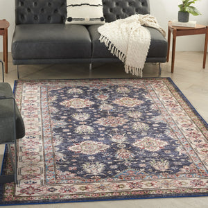HomeRoots 8' Elegant Ivory and Blue Floral Medallion Area Rug - Vintage Charm with Non-Skid Durability 8' X 10' 550530