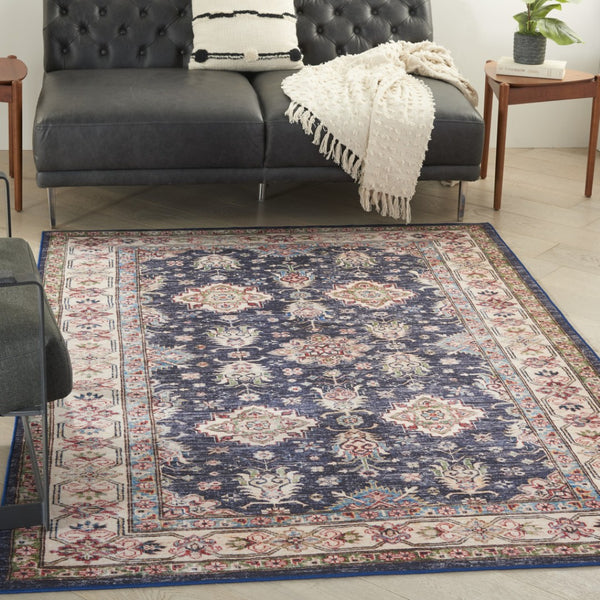 HomeRoots 8' Elegant Ivory and Blue Floral Medallion Area Rug - Vintage Charm with Non-Skid Durability 8' X 10' 550530