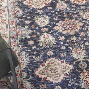 HomeRoots 8' Elegant Ivory and Blue Floral Medallion Area Rug - Vintage Charm with Non-Skid Durability 8' X 10' 550530