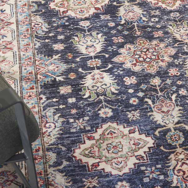HomeRoots 8' Elegant Ivory and Blue Floral Medallion Area Rug - Vintage Charm with Non-Skid Durability 8' X 10' 550530