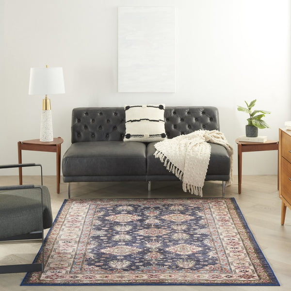 HomeRoots 8' Elegant Ivory and Blue Floral Medallion Area Rug - Vintage Charm with Non-Skid Durability 8' X 10' 550530