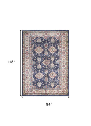 Homeroots 8' X 10' Ivory And Blue Floral Medallion Distressed Non Skid Area Rug  Polyester 550530