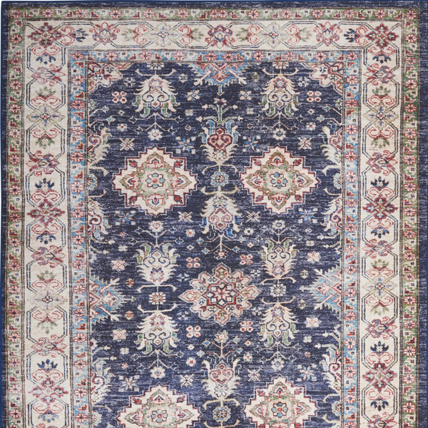 Homeroots 8' X 10' Ivory And Blue Floral Medallion Distressed Non Skid Area Rug  Polyester 550530