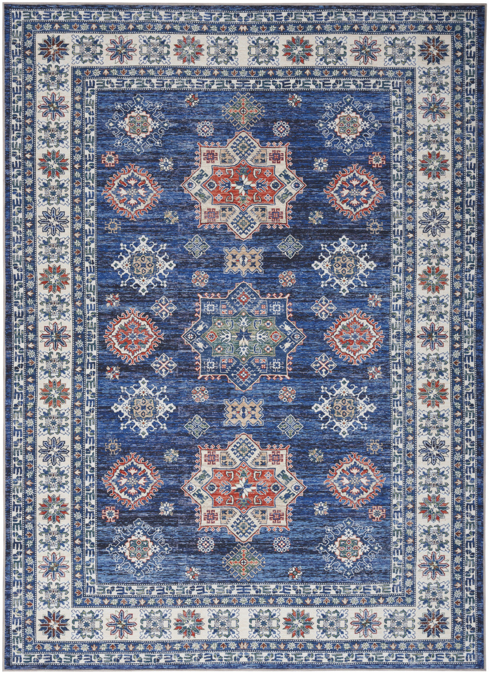 Homeroots 8' X 10' Ivory And Blue Floral Medallion Distressed Non Skid Area Rug  Polyester 550531