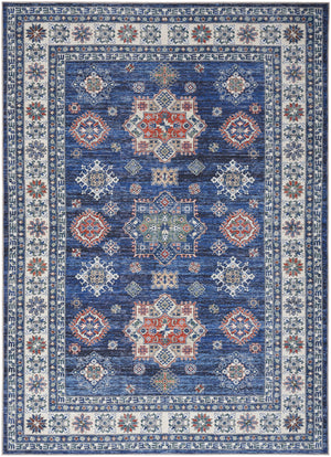 Homeroots 8' X 10' Ivory And Blue Floral Medallion Distressed Non Skid Area Rug  Polyester 550531