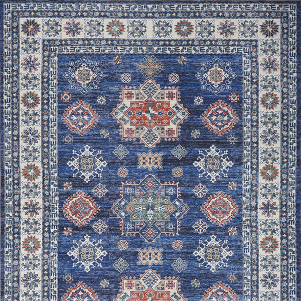 Homeroots 8' X 10' Ivory And Blue Floral Medallion Distressed Non Skid Area Rug  Polyester 550531