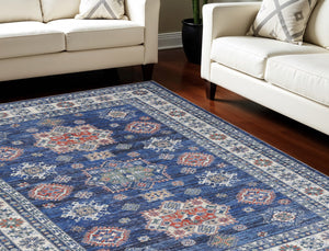 Homeroots 8' X 10' Ivory And Blue Floral Medallion Distressed Non Skid Area Rug  Polyester 550531