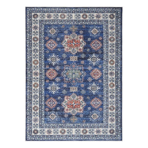 HomeRoots 8' Elegant Ivory and Blue Floral Medallion Area Rug with Distressed Finish for Stylish Durability 8' X 10' 550531