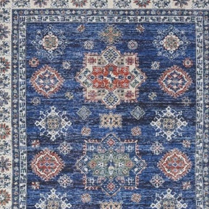 HomeRoots 8' Elegant Ivory and Blue Floral Medallion Area Rug with Distressed Finish for Stylish Durability 8' X 10' 550531