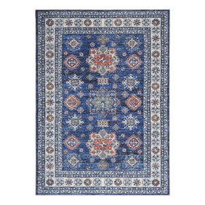 HomeRoots 8' Elegant Ivory and Blue Floral Medallion Area Rug with Distressed Finish for Stylish Durability 8' X 10' 550531