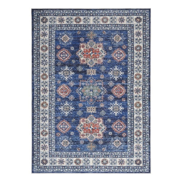 HomeRoots 8' Elegant Ivory and Blue Floral Medallion Area Rug with Distressed Finish for Stylish Durability 8' X 10' 550531