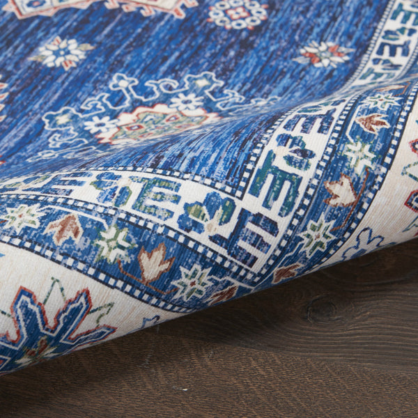 Homeroots 8' X 10' Ivory And Blue Floral Medallion Distressed Non Skid Area Rug  Polyester 550531