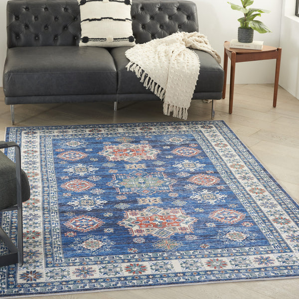Homeroots 8' X 10' Ivory And Blue Floral Medallion Distressed Non Skid Area Rug  Polyester 550531
