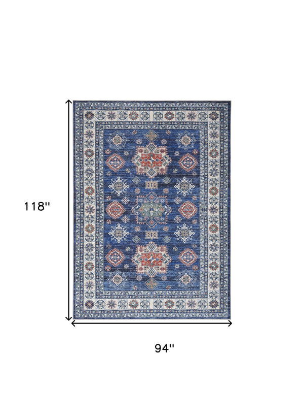 Homeroots 8' X 10' Ivory And Blue Floral Medallion Distressed Non Skid Area Rug  Polyester 550531