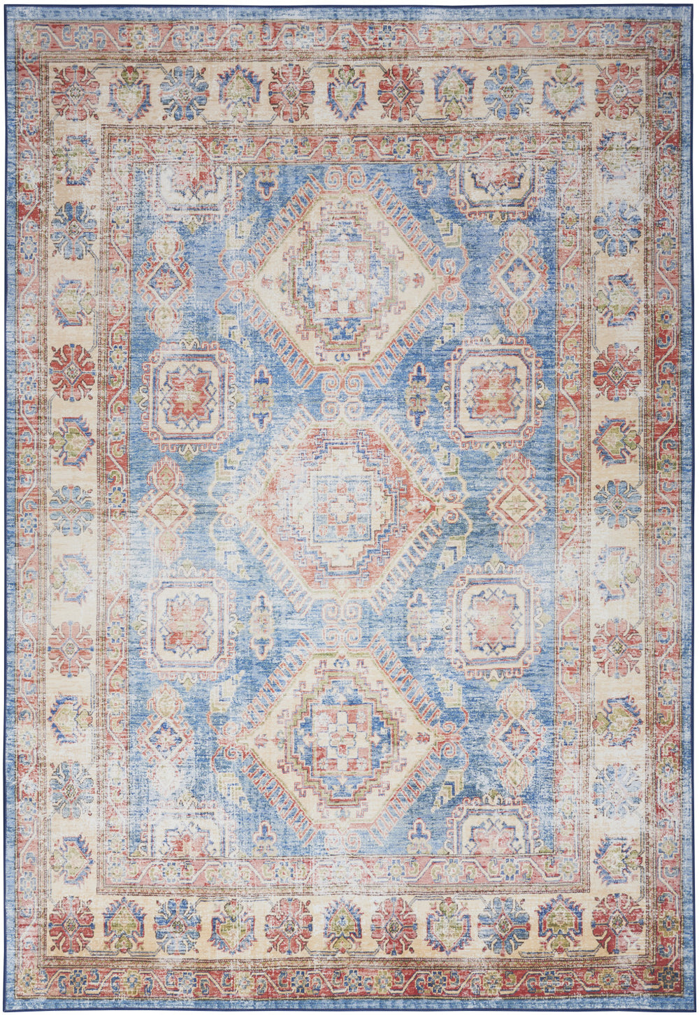 Homeroots 8' X 10' Ivory Red And Blue Medallion Distressed Non Skid Area Rug  Polyester 550532