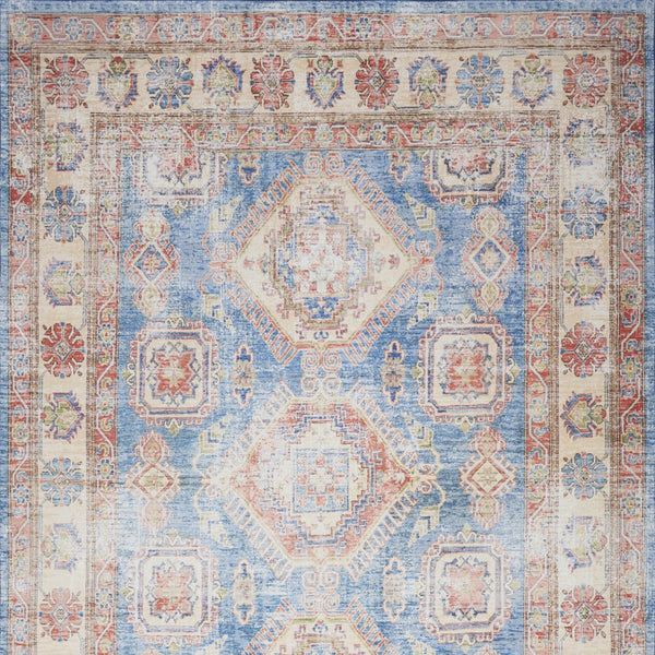 Homeroots 8' X 10' Ivory Red And Blue Medallion Distressed Non Skid Area Rug  Polyester 550532