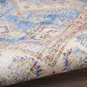 HomeRoots 8' Distressed Medallion Area Rug in Ivory, Red & Blue – Elegant, Durable, Stain-Resistant Design for Homes 8' X 10' 550532